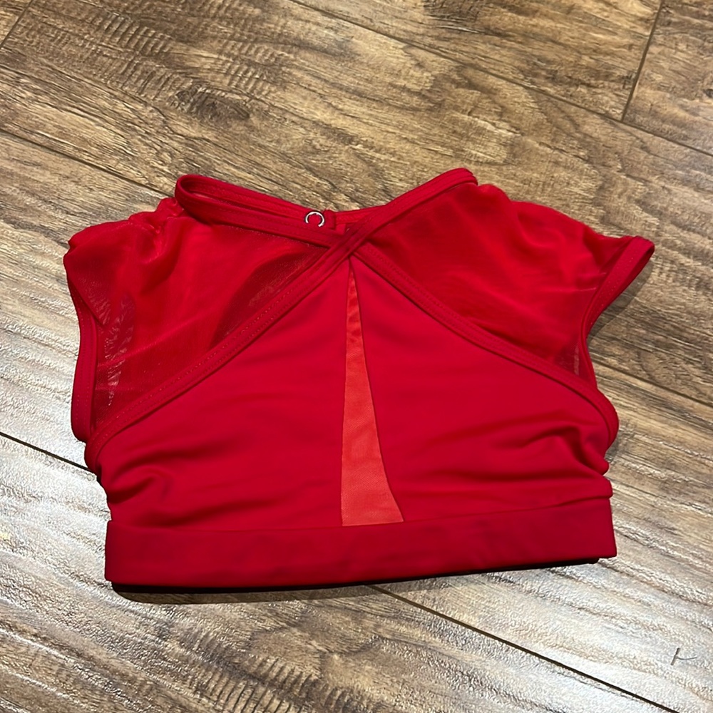 Red dance open back mesh crop top